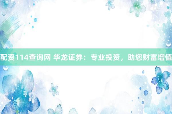配资114查询网 华龙证券：专业投资，助您财富增值
