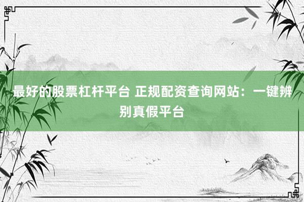 最好的股票杠杆平台 正规配资查询网站：一键辨别真假平台