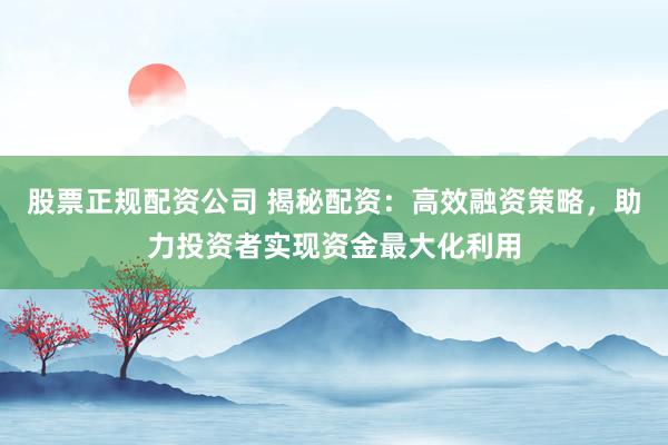 股票正规配资公司 揭秘配资：高效融资策略，助力投资者实现资金最大化利用