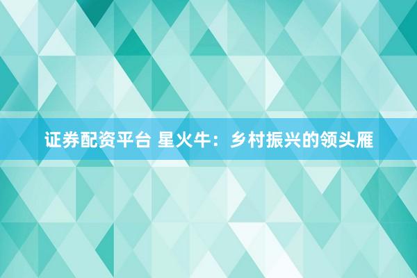 证券配资平台 星火牛：乡村振兴的领头雁