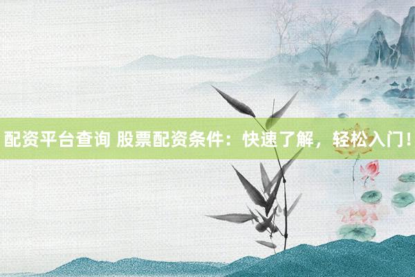 配资平台查询 股票配资条件：快速了解，轻松入门！