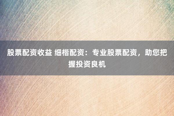 股票配资收益 细楷配资：专业股票配资，助您把握投资良机