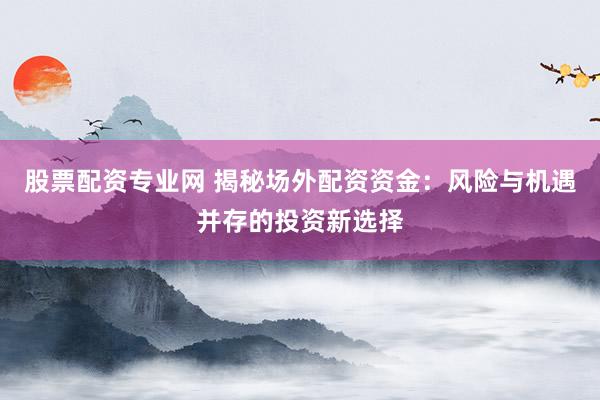 股票配资专业网 揭秘场外配资资金：风险与机遇并存的投资新选择
