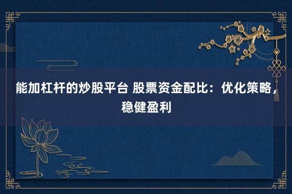 能加杠杆的炒股平台 股票资金配比:优化策略,稳健盈利