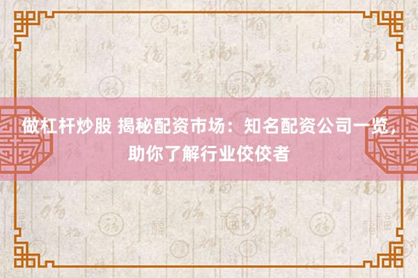做杠杆炒股 揭秘配资市场：知名配资公司一览，助你了解行业佼佼者