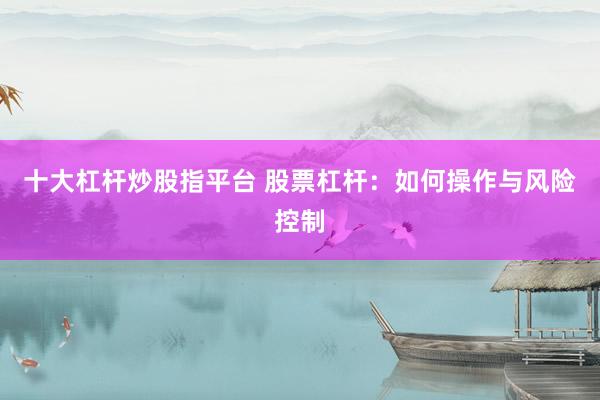 十大杠杆炒股指平台 股票杠杆：如何操作与风险控制