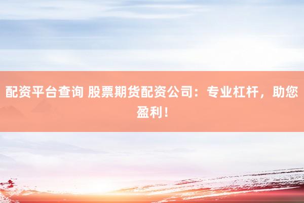 配资平台查询 股票期货配资公司：专业杠杆，助您盈利！