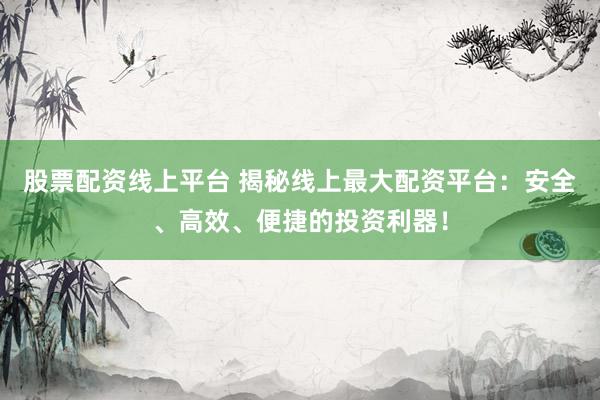 股票配资线上平台 揭秘线上最大配资平台：安全、高效、便捷的投资利器！