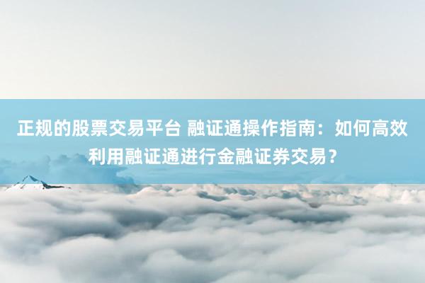 正规的股票交易平台 融证通操作指南：如何高效利用融证通进行金融证券交易？