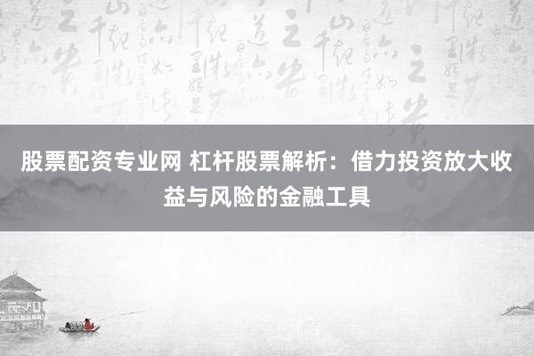 股票配资专业网 杠杆股票解析：借力投资放大收益与风险的金融工具