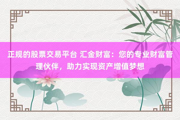 正规的股票交易平台 汇金财富：您的专业财富管理伙伴，助力实现资产增值梦想